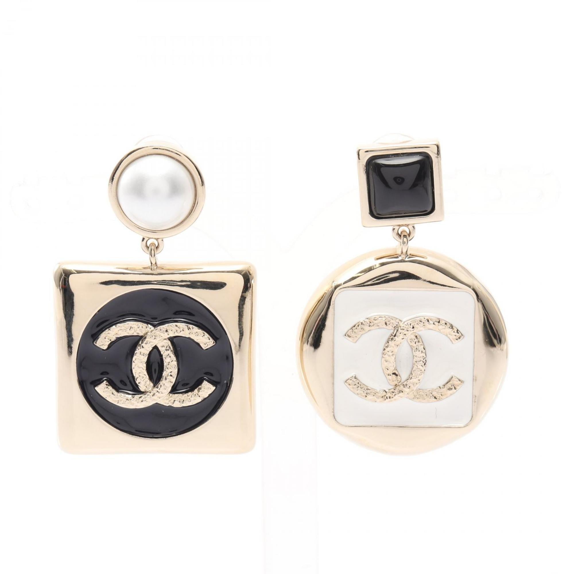 CHANEL Coco Mark Earrings, Gold Plated, Women's, Available in Gold, Black, and White