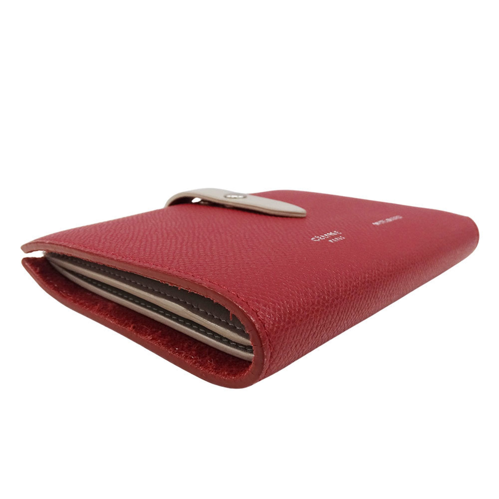 Celine Women's Leather Bi-fold Wallet with Medium Strap, Multi-Function, Red
