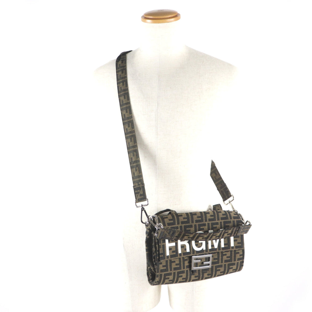 FENDI x FRAGMENT 8BH418 Zucca Baguette Foldable 3-Way Tote Canvas Shoulder Bag, Brown, with Dust Made in France, Men's — Like New