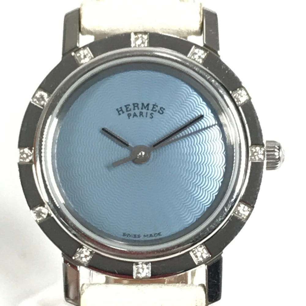 HERMES CL4.230 Clipper Nacle 12-Piece Diamond Women's Watch with Leather Strap, White Leather/Stainless Steel — Very Good