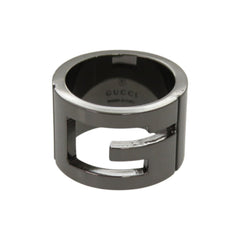 Like new Gucci Branded G Logo Cutout Silver 925 Gunmetal Ring 0740 — Like New