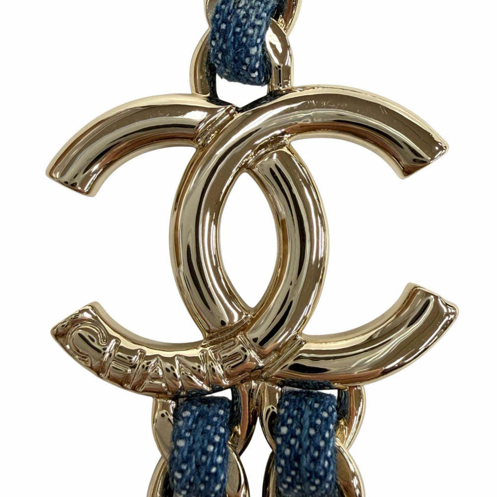 CHANEL B25P ABF163 Coco Mark Double Chain Necklace, Blue with Gold Hardware, Made in Italy, Women's — Like New