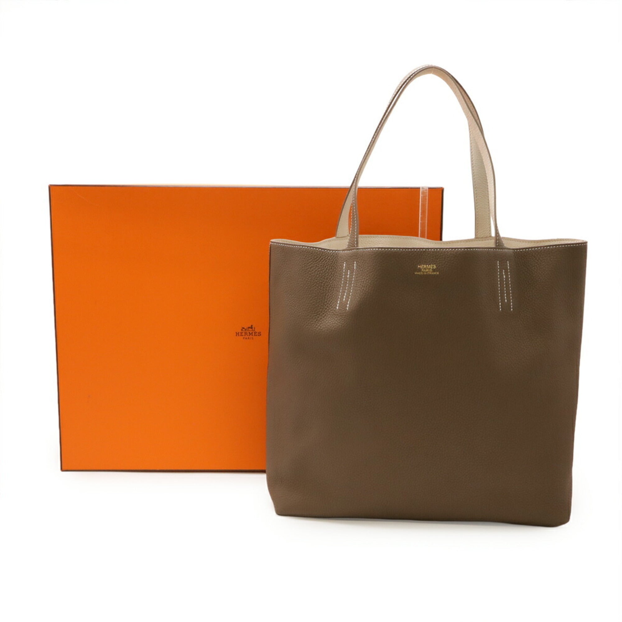 HERMES Double Sens 36 Tote/Shoulder Bag, Reversible, Taurillon Clemence Etoupe Béton Leather, Z Stamp — New - Store Return