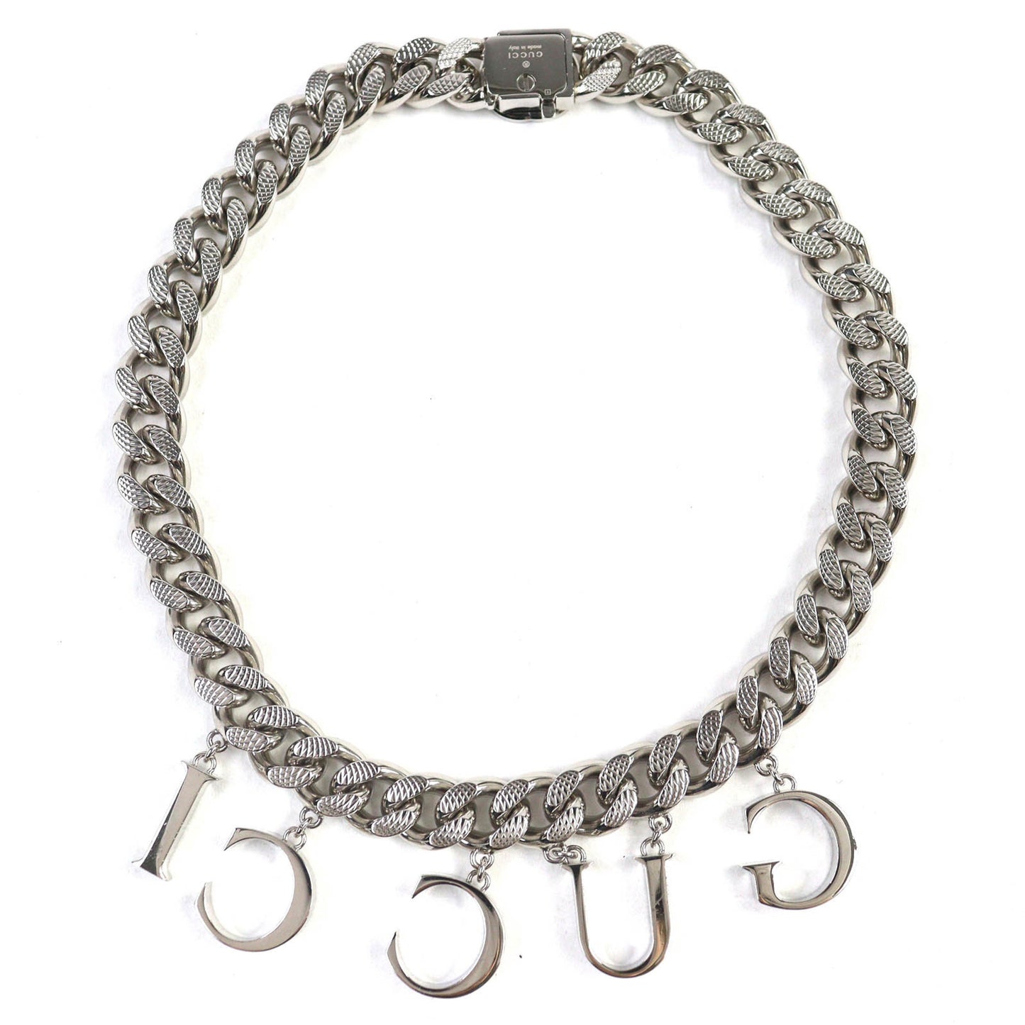 GUCCI 675769 Script Logo Choker with Interlocking G Necklace, Silver, Made in Italy, Women's