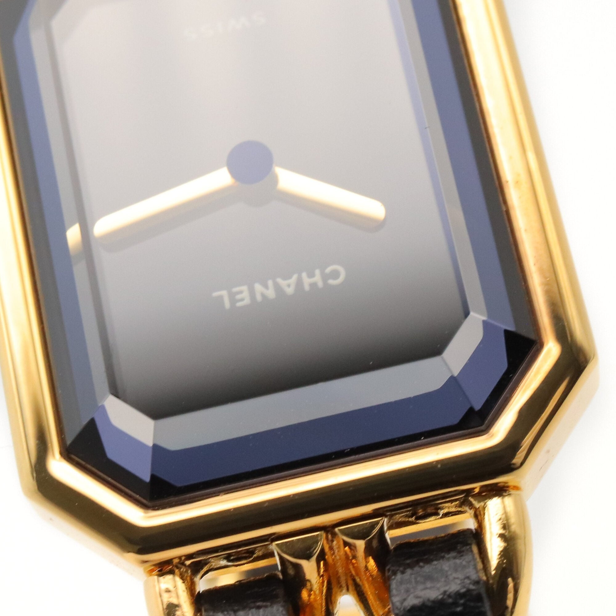 Chanel CHANEL Première M Wristwatch, Gold Plated (GP), Leather Strap, Women's, Black, H0001 — Very Good