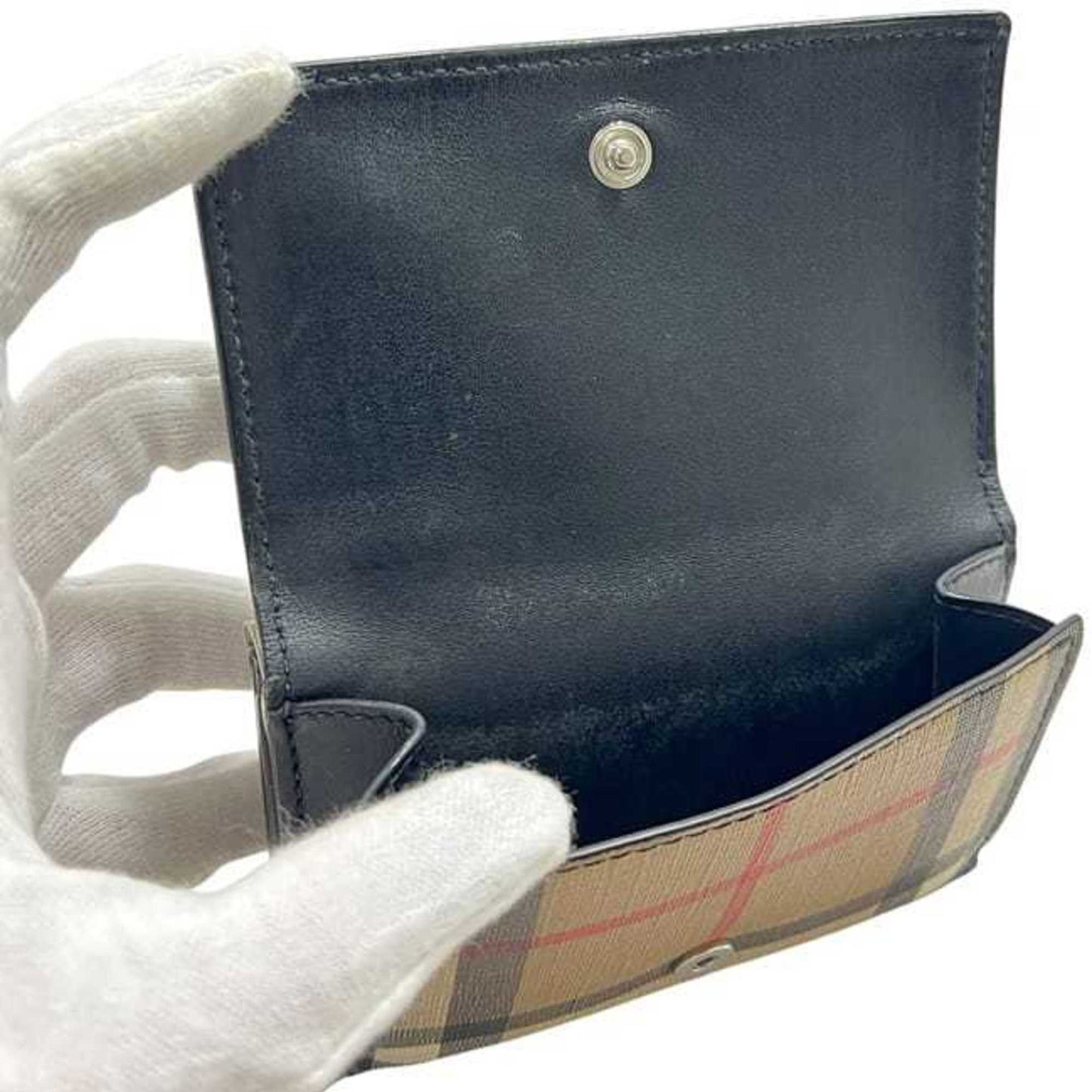 Burberry Tri-fold Wallet ec-24698 Beige Black Nova Check 8095291 Compact PVC Leather ROPELFI71SEE BURBERRY Brown Double Mini for Men and Women Pattern