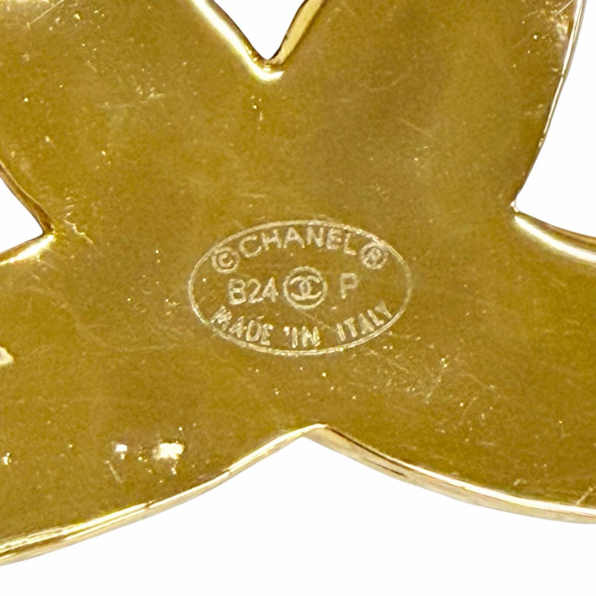 CHANEL B24P Coco Mark CC Logo Brooch, Gold & Black, Made in Italy, Women's — Like New