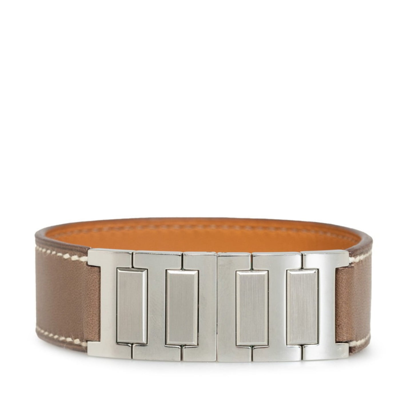 Hermes Bracelet Bangle Brown Leather Metal Ladies HERMES