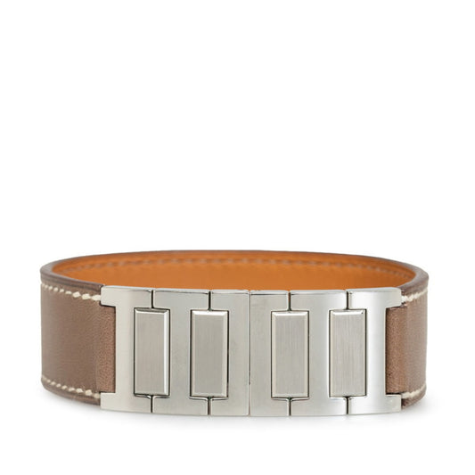 Hermes Bracelet Bangle Brown Leather Metal Ladies HERMES