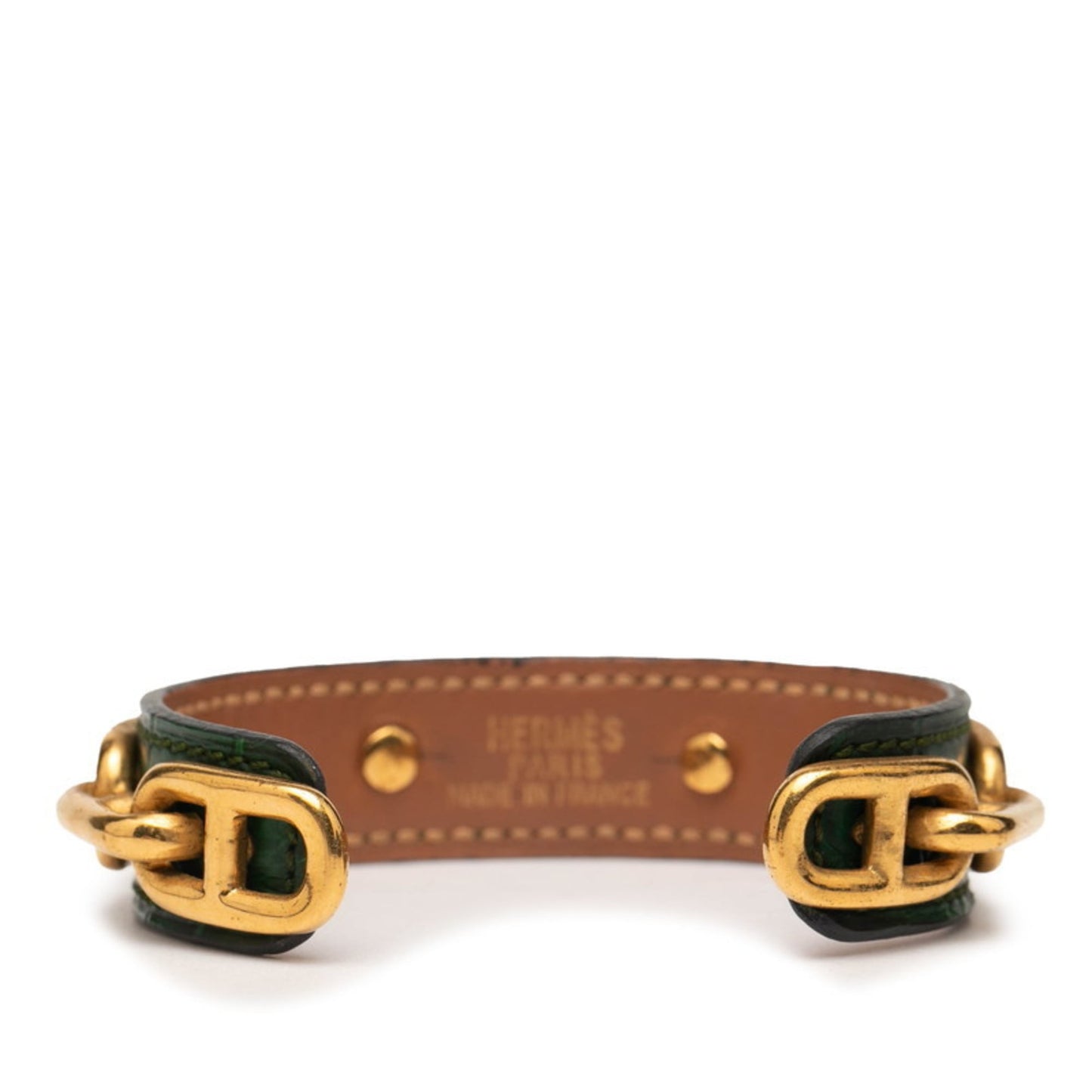 Hermes Hermès Chaine d'Ancre Bangle in Green and Gold Plated Leather for Women