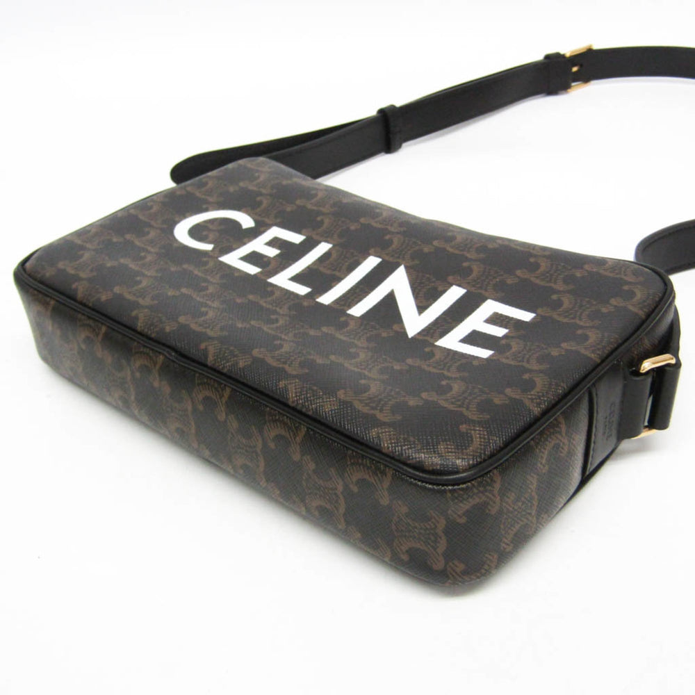 Celine Triomphe Medium Women's Coated Canvas,Leather Messenger Bag,Shoulder Bag Brown — Like New
