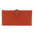 Hermes Hermès Bean Long Wallet, Epsom Leather, 2003, Orange, Women's