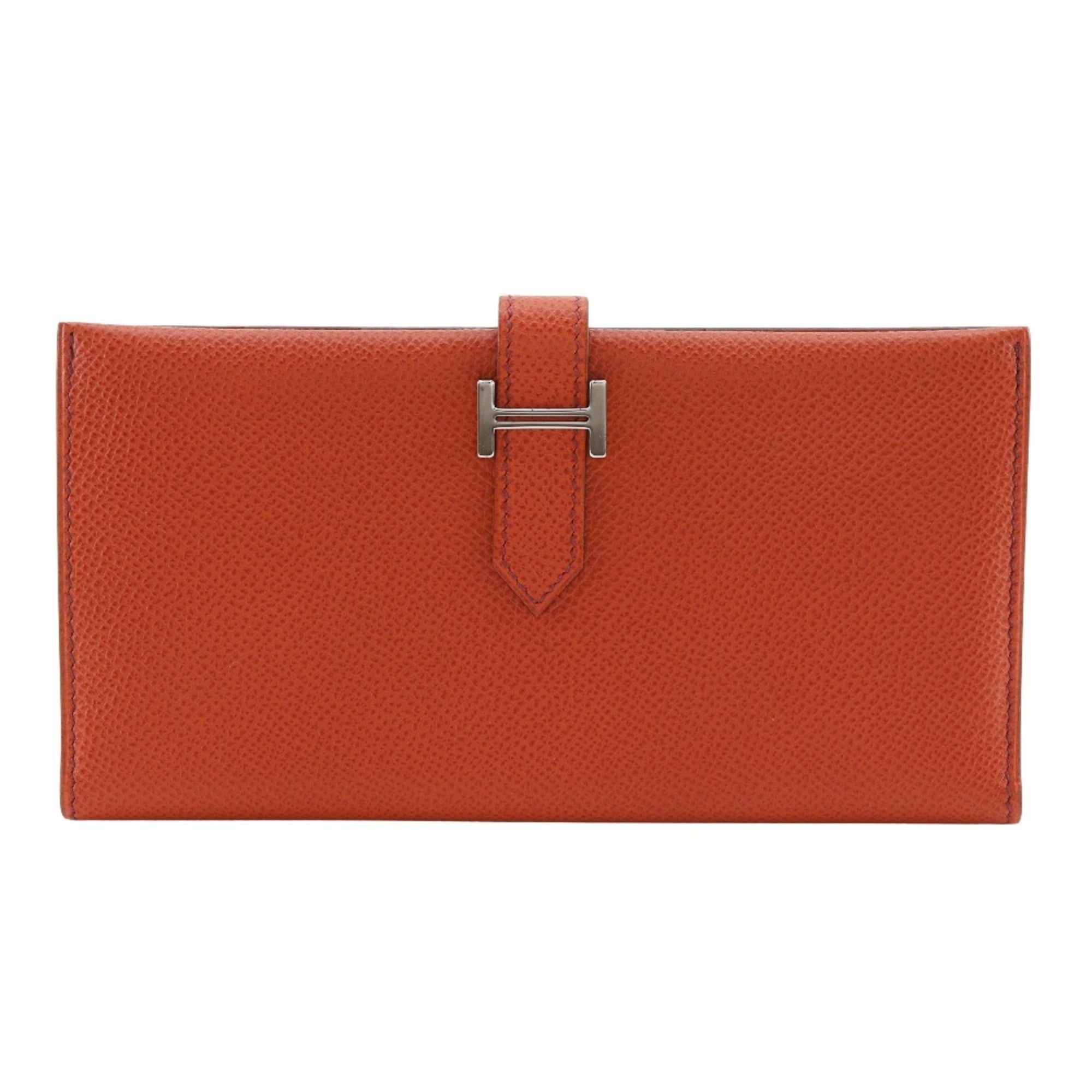 Hermes Hermès Bean Long Wallet, Epsom Leather, 2003, Orange, Women's
