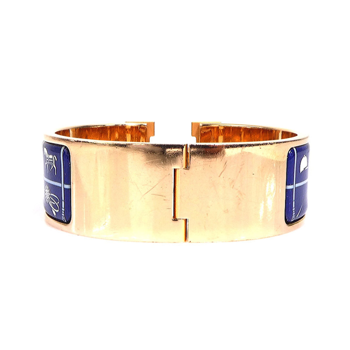 Hermes Hermès Click-Clack Bangle Bracelet in Metal, Enamel, Gold, Blue, and Off-White, Women's, e61067a