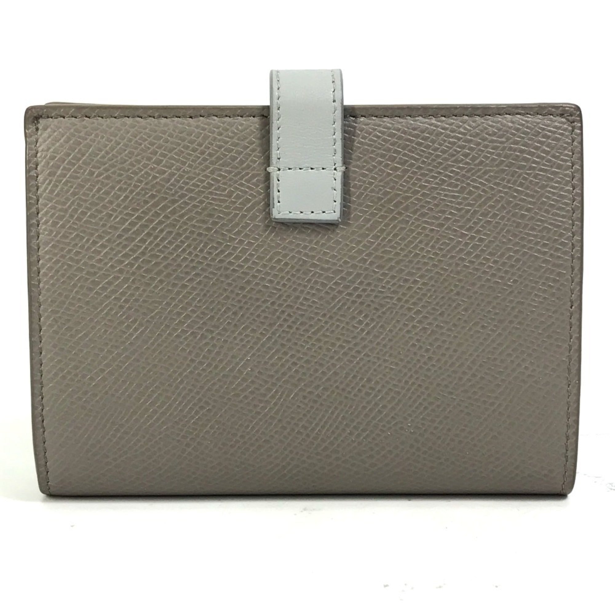 CELINE 10B643BRU.10PI Two-Tone Medium Strap Wallet, Tri-fold Leather, Women's, Pebble Mineral, Gray x Light Blue
