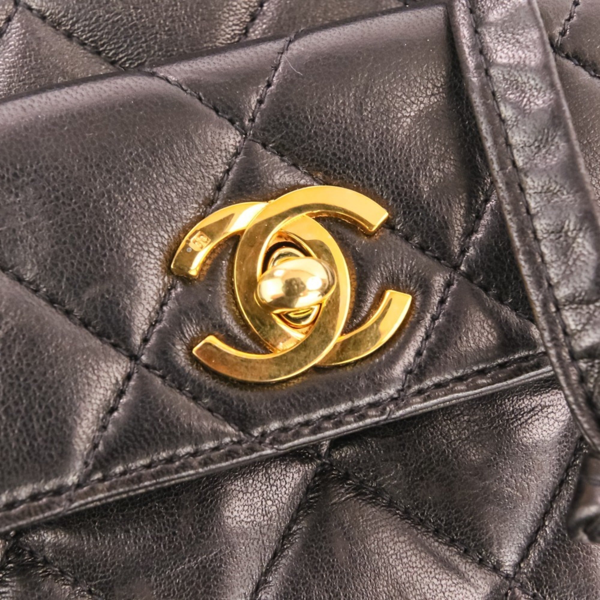 CHANEL Vintage Matelassé Lambskin Chain Shoulder Turnlock Backpack Rucksack Black Women's — Like New