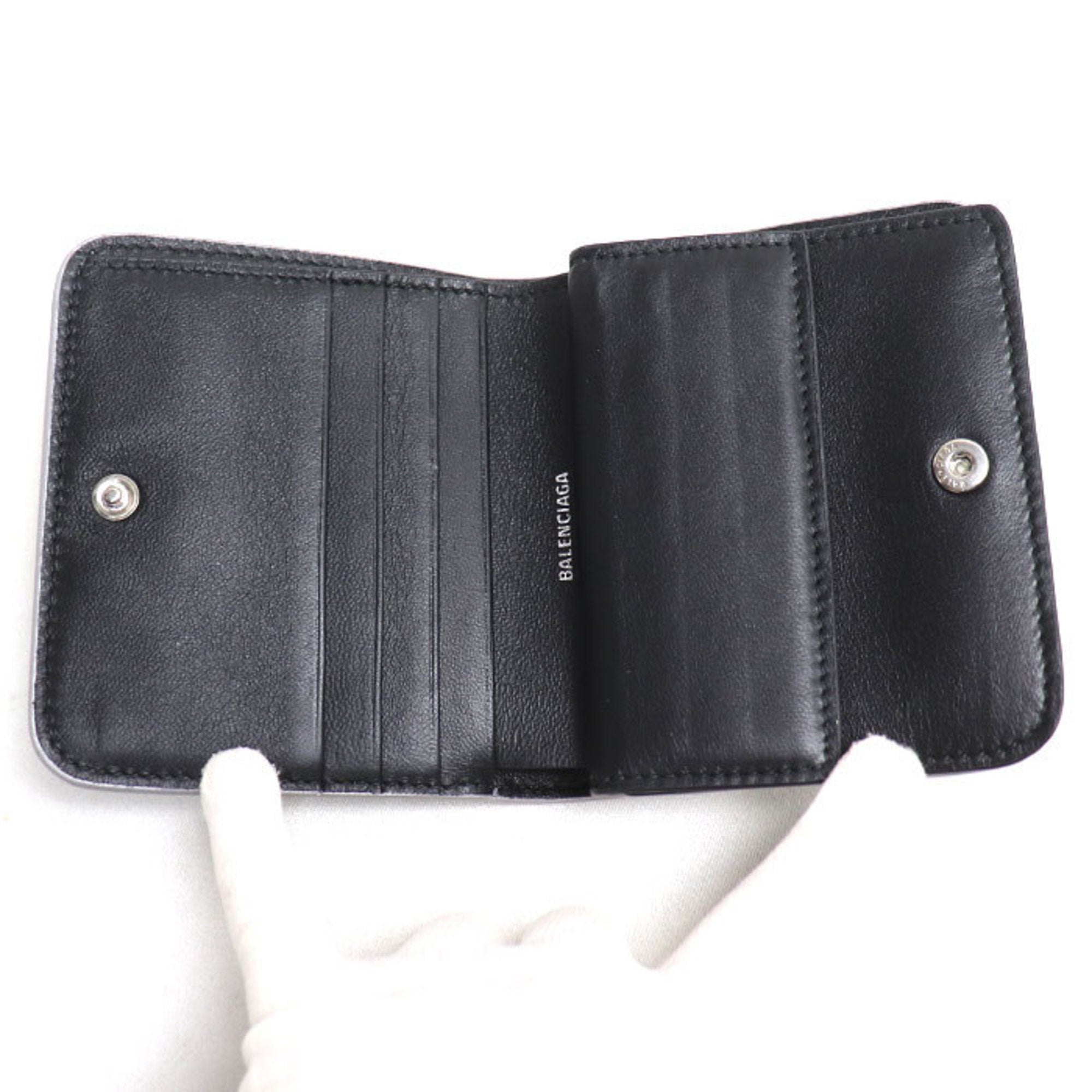 BALENCIAGA Everyday Compact Wallet, Bifold Silver/Black, 594216, Unisex