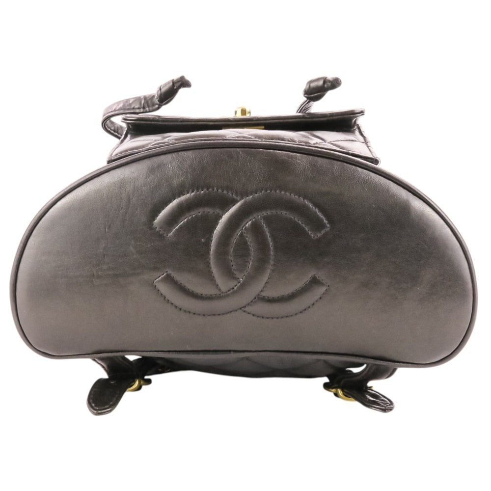 CHANEL Vintage Matelassé Lambskin Chain Shoulder Turnlock Backpack Rucksack Black Women's — Like New