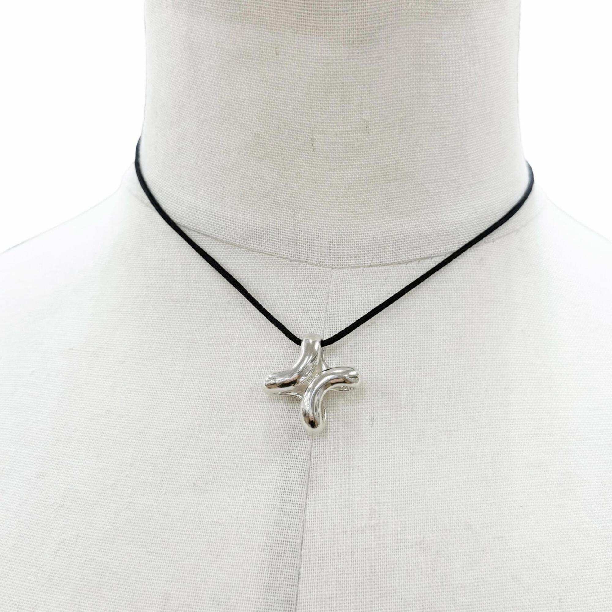 HERMES Lima PM AG925 Fabric Necklace, Silver/Black, Total Weight 12.8g, Men's/Women's Accessory — Like New