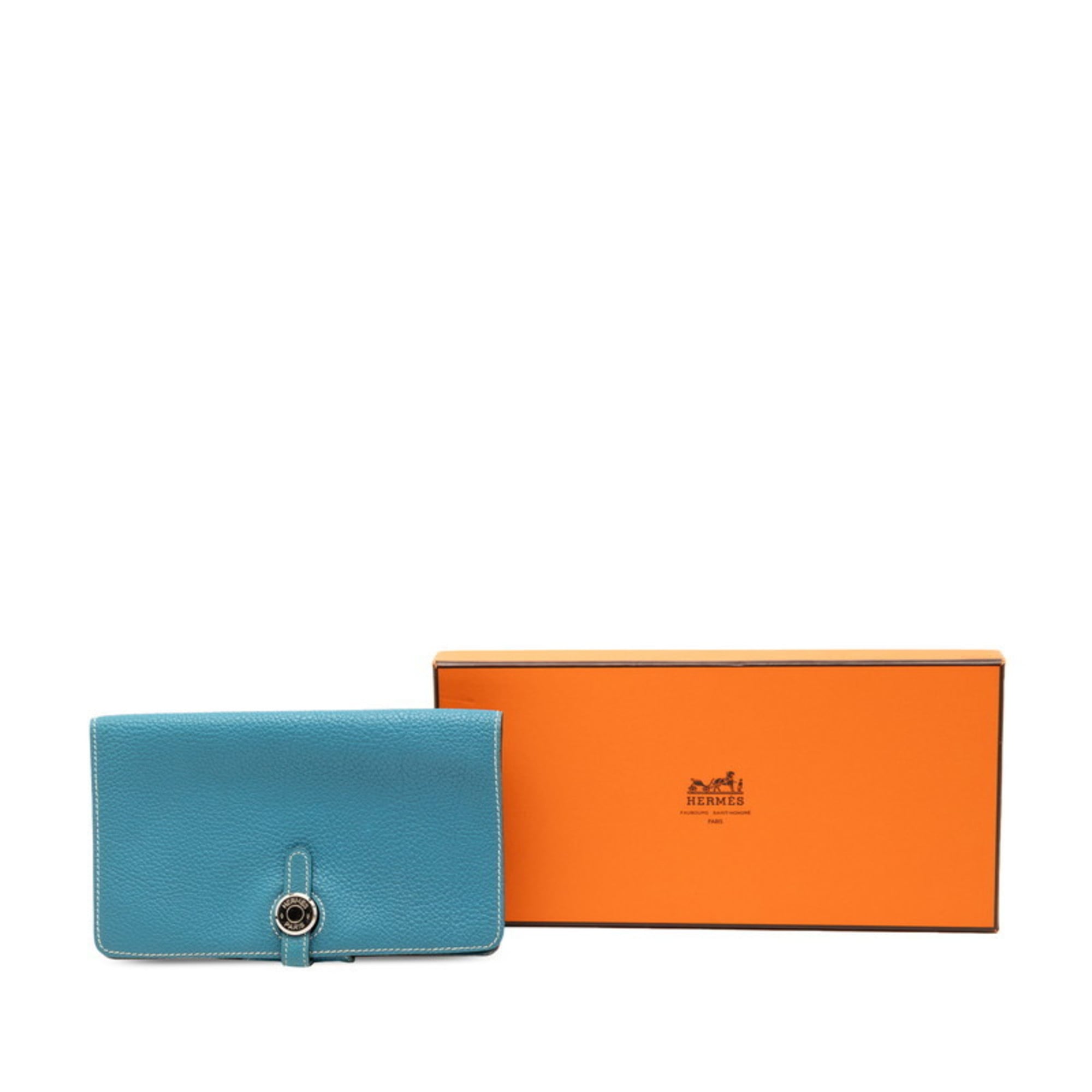 Hermes Dogon Bifold Wallet Blue Togo Women's HERMES