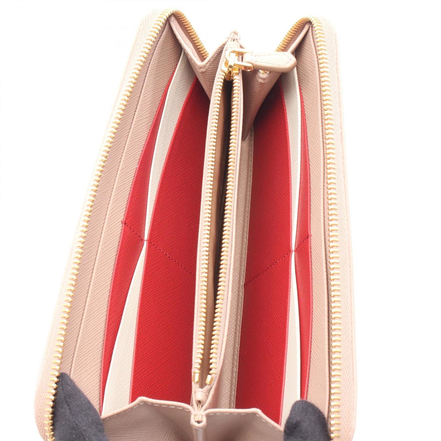 Prada SAFFIANO MULTIC Round Long Wallet in Saffiano Leather, Women's, Pink, 1ML506