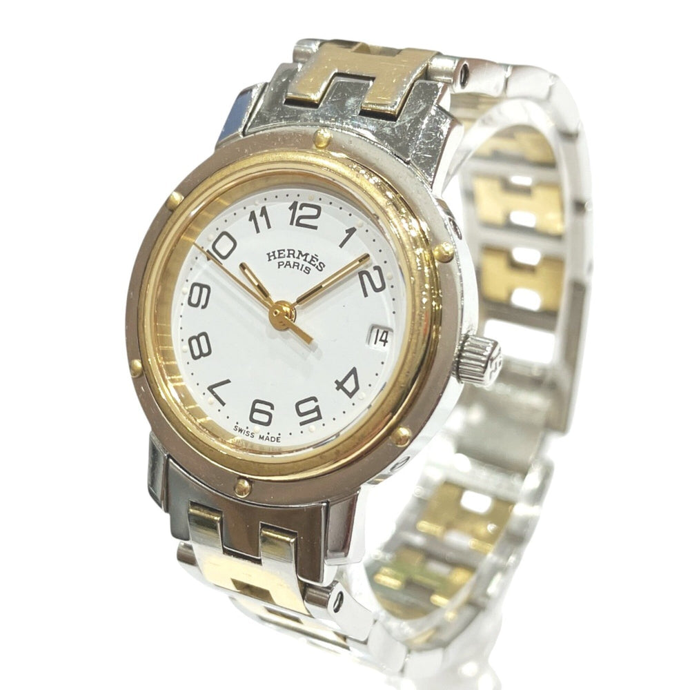 Hermes Clipper watch, total weight 36.2g, stainless steel, quartz movement, white dial, CL3.240 — Good