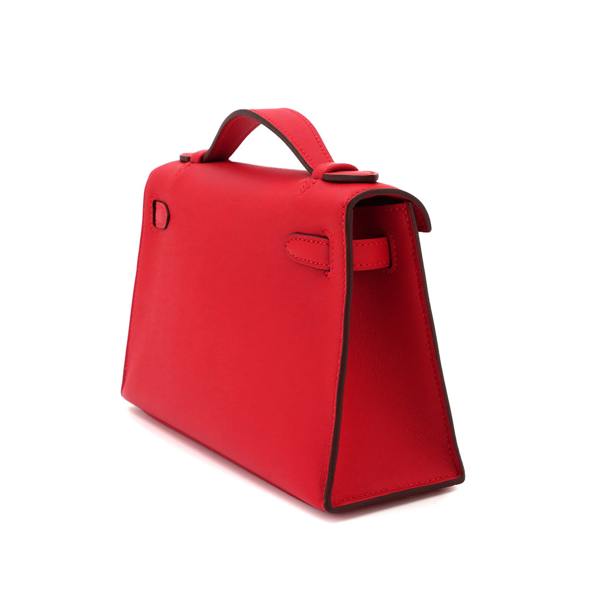 Hermes Pochette Kelly Swift Rouge Ladue Handbag, K stamp, Silver hardware — New - Store Return