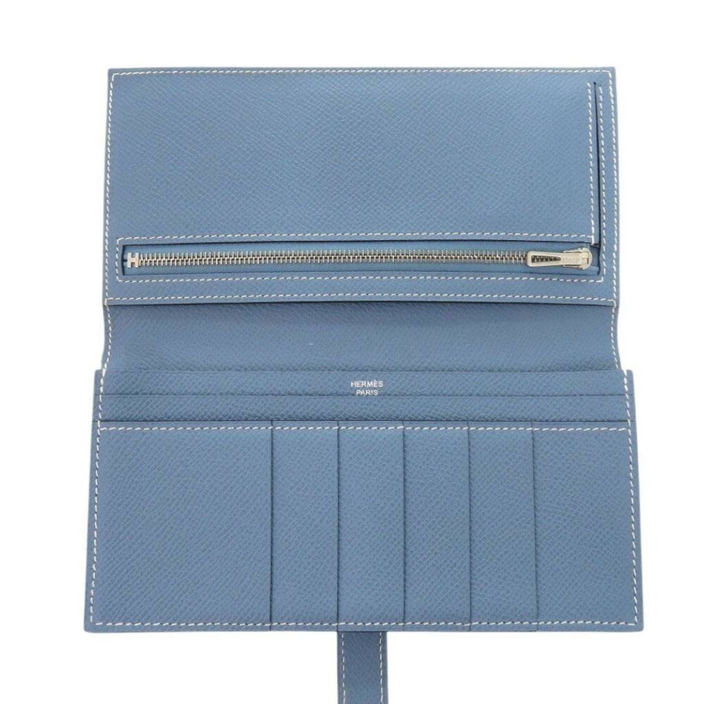 Hermes Bearn soufflet blue jean Epsom leather L stamp (2008 model) long wallet 0058HERMES