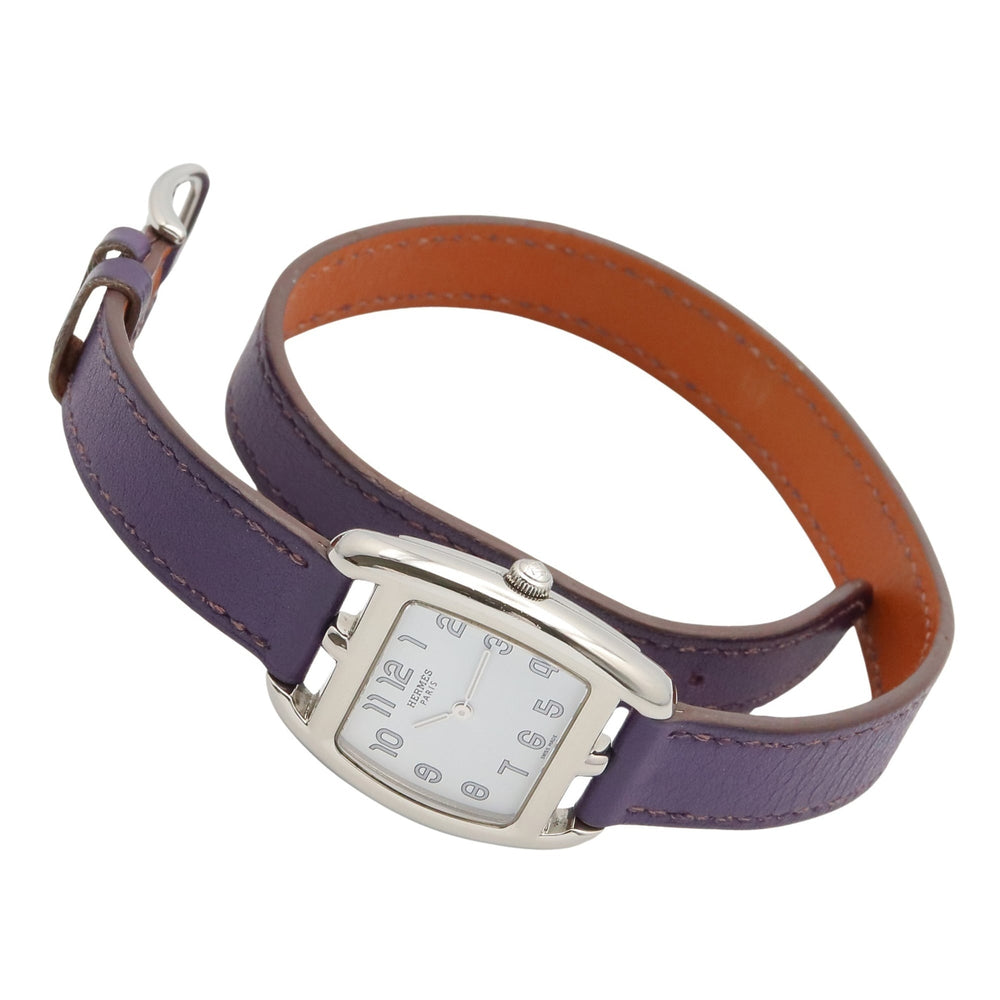 Hermes Cape Cod Tonneau Double Tour Watch, Stainless Steel, Leather Strap, Women's, White (CT1.210) — Very Good