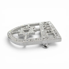 CHANEL B15B Emblem Logo Coco Mark Rhinestone Brooch, Silver, Made in Italy, Women's, with Box — Like New
