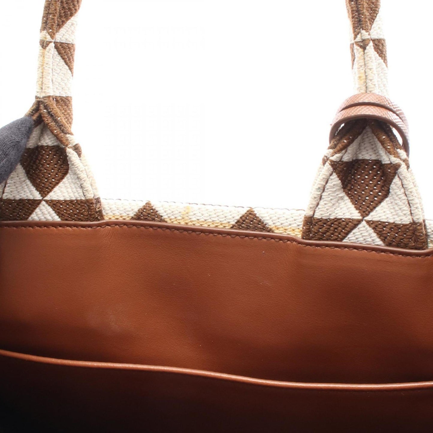 Prada Symbol Small Tote Bag, Canvas, Women's, Brown and White, 1BA354