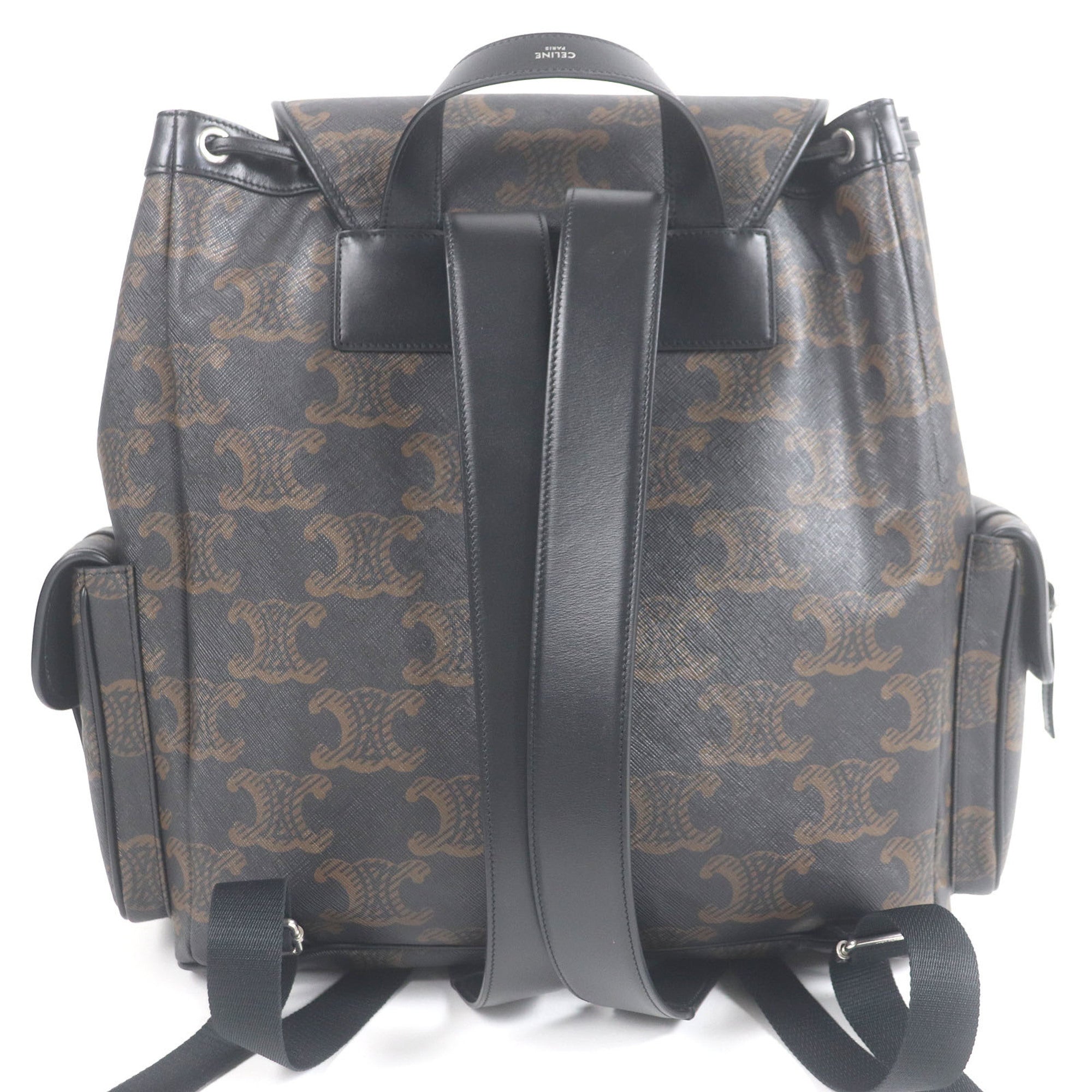 CELINE 11181 Coated Canvas Triomphe Pattern Backpack Daypack Black Brown with Dust Bag Men's — Like New