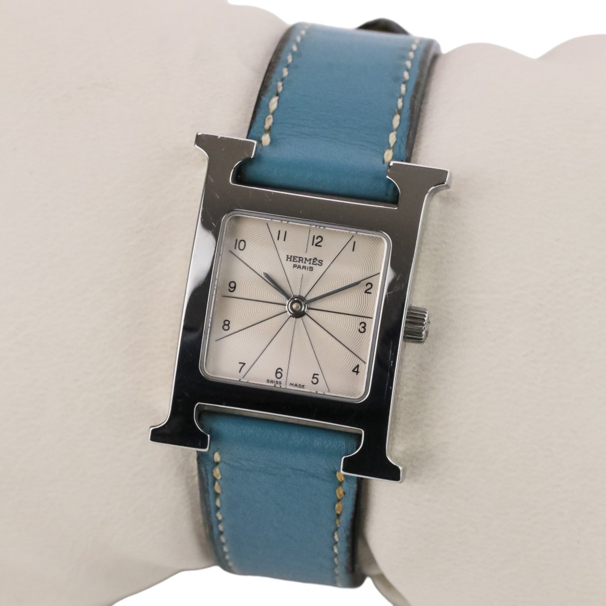 HERMES H-Watch HH1.210 White Dial Blue Silver Color Women's Watch — Very Good