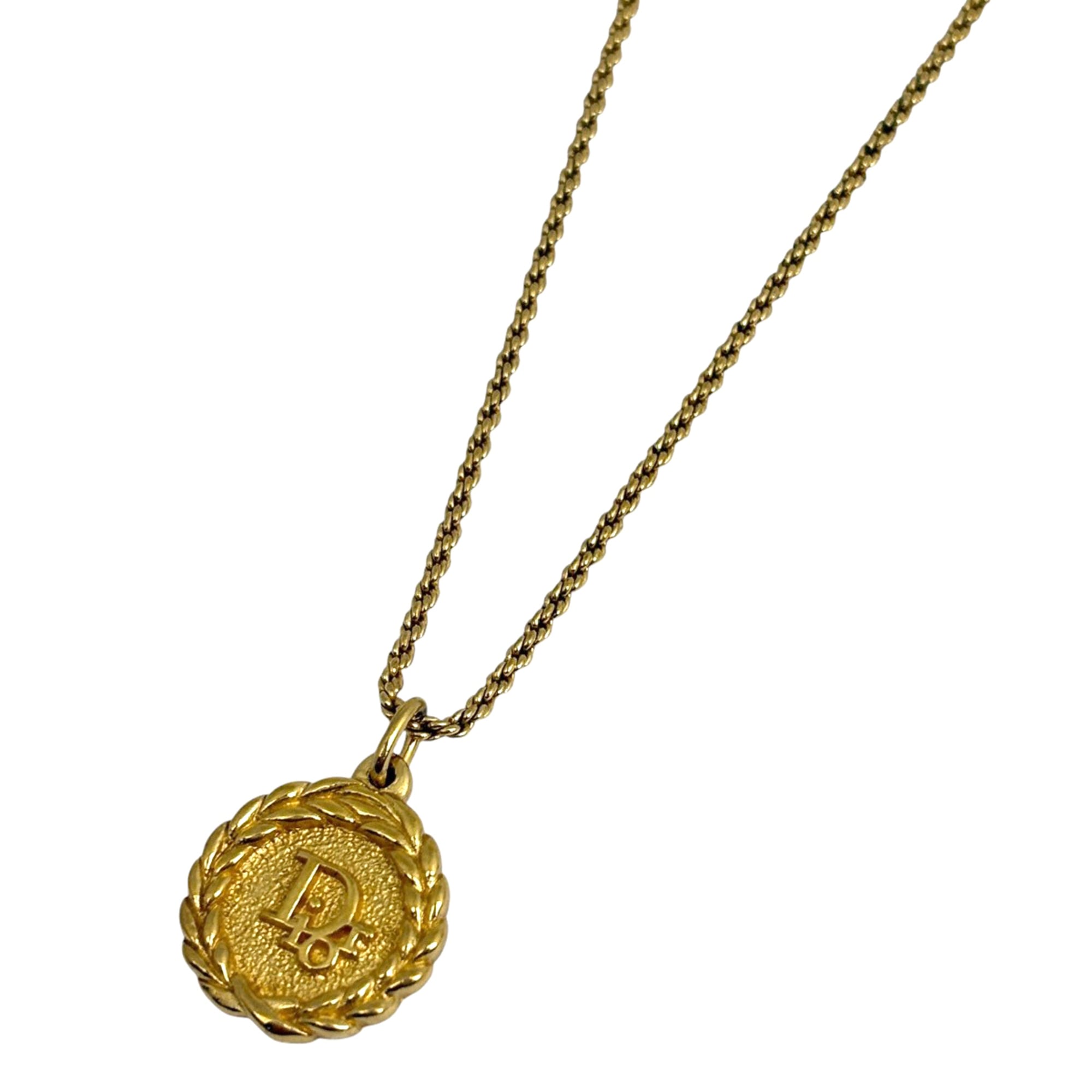 Christian Dior logo round necklace in GP gold for women.