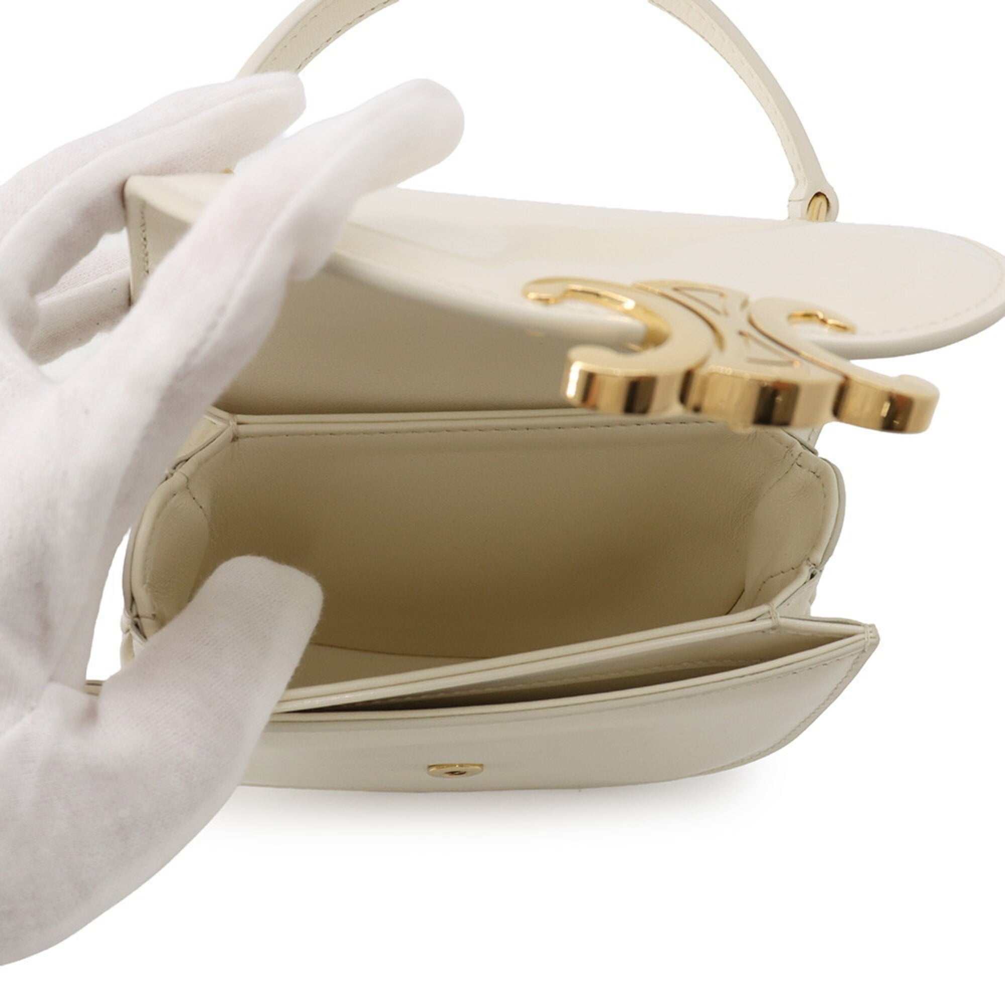 Celine Mini Buzas Patent Leather Handbag 10L063ETZ CELINE 2-way Shoulder Bag White Fendi Women's FENDI — Like New