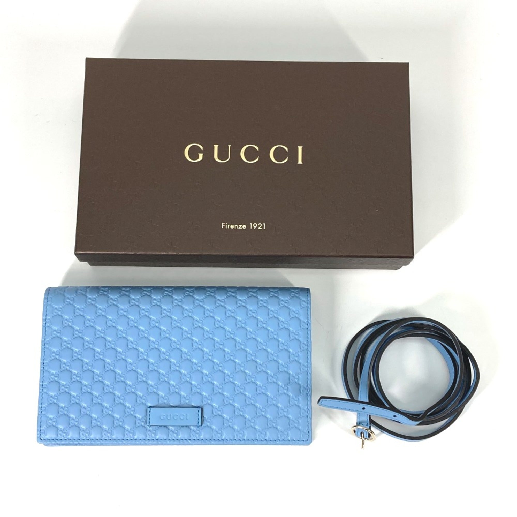 Gucci 466507 Micro Guccissima Bifold Long Wallet Crossbody Bag 3WAY Shoulder Bag blue — Like New