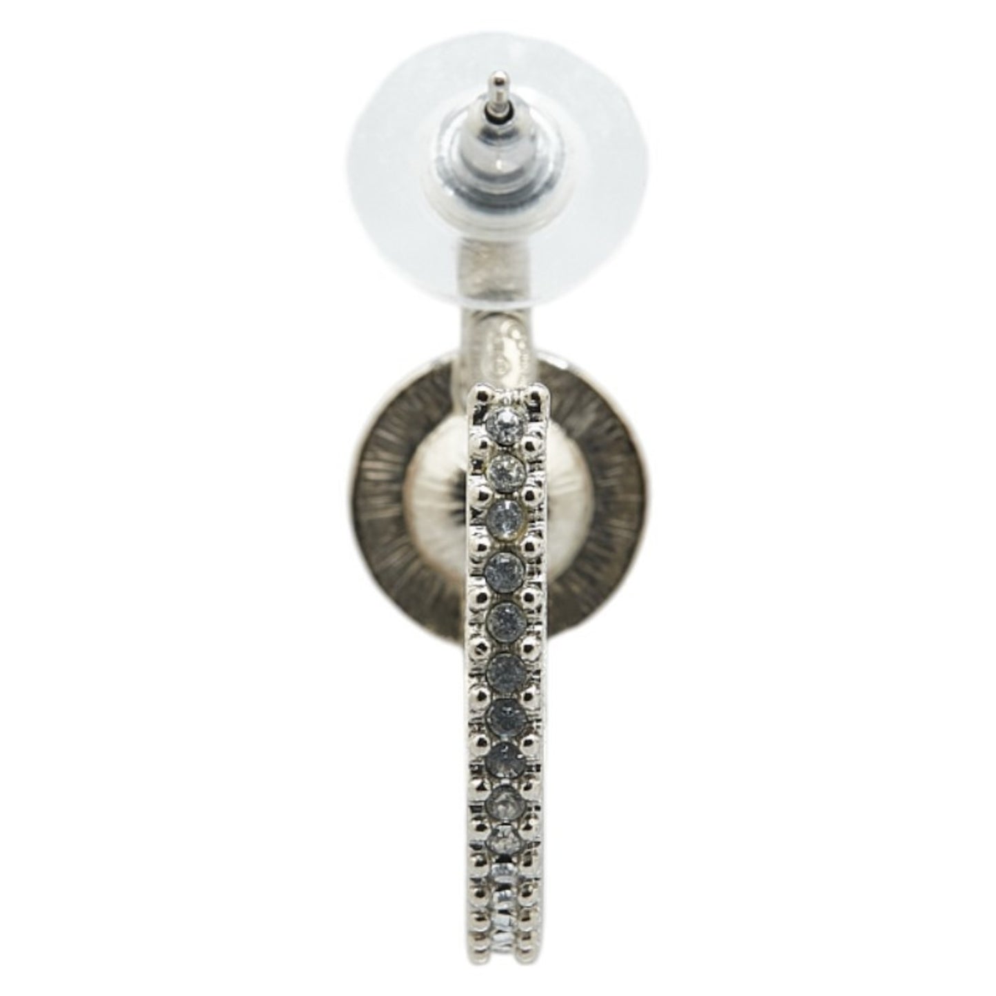 Chanel Coco Mark Rhinestone Hoop Stud Single Earring Silver Metal Women's CHANEL