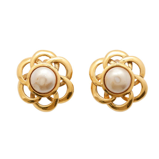 Chanel Earrings Flower Motif GP CHANEL Fake Pearl