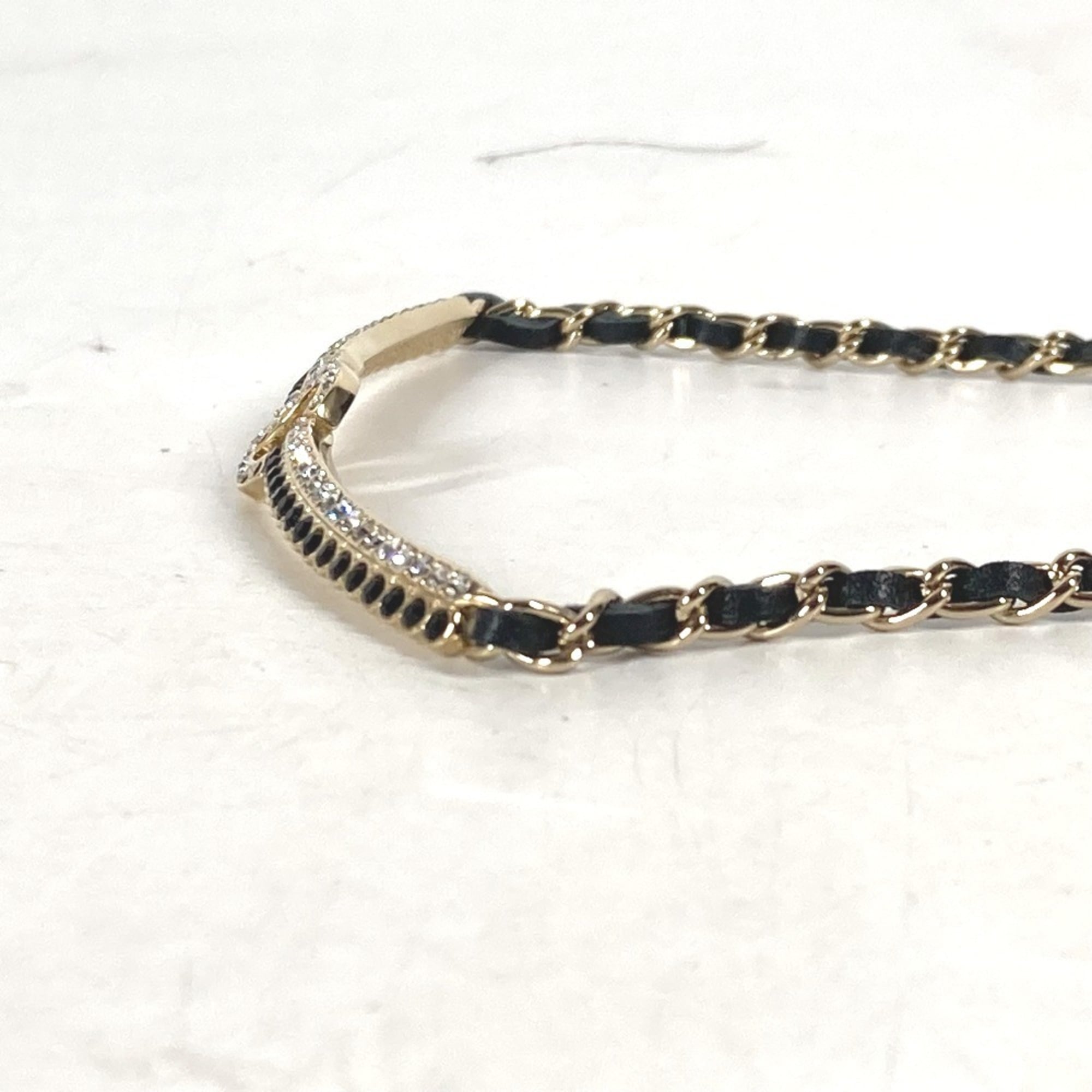 CHANEL Chanel AB9152 A22 CC Coco Mark Rhinestone Choker Chain Necklace Metal Women's Black Similar G-240625-37 — Like New