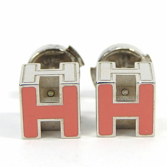 Hermes Earrings Cage de Ash H Cube Pink Silver Plated Accessory Women's HERMES earrings accessory