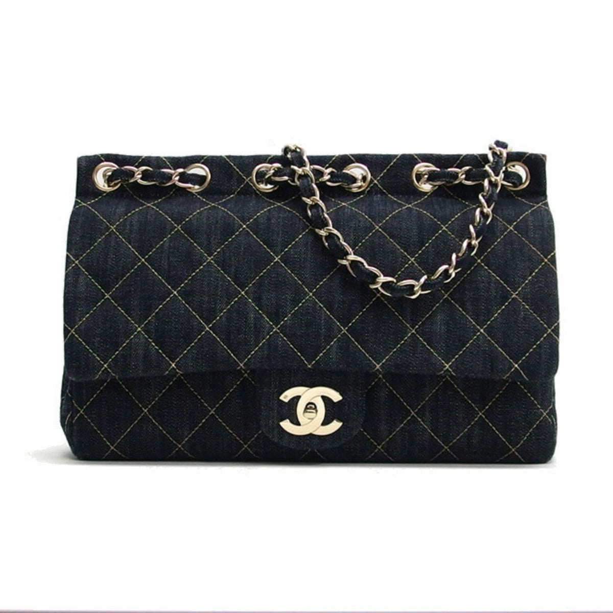 Chanel Matelasse Sparkling Denim Chain Shoulder Bag Indigo Unused — New - Store Return