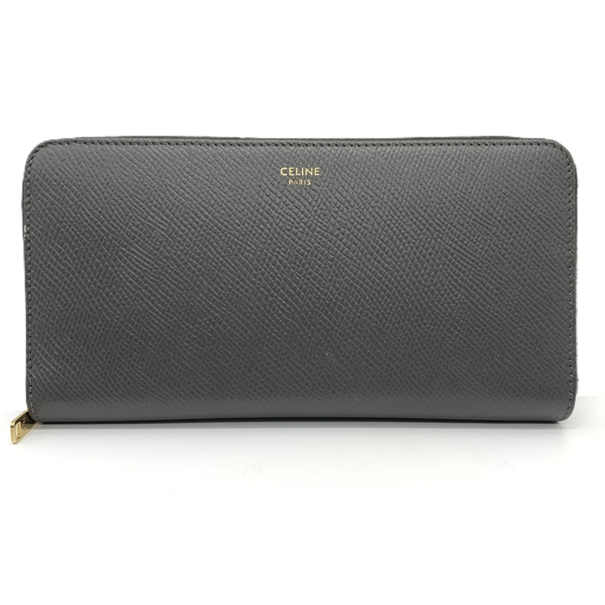 Celine Round Long Wallet in Grey Leather, Women's, 10B553BEL