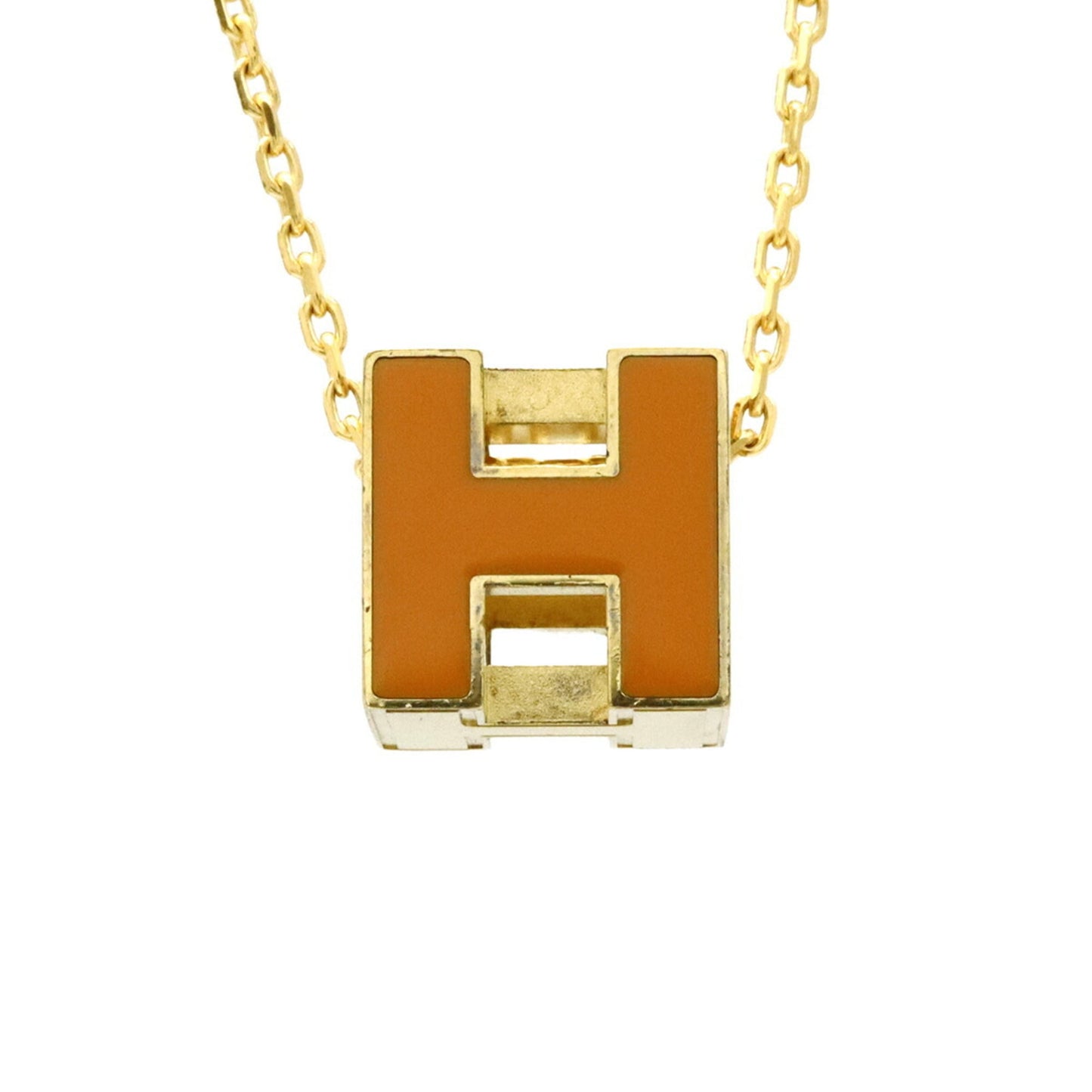 HERMES Hermès Carge d'Ache H Cube Necklace Choker Pendant Orange