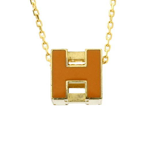 HERMES Hermès Carge d'Ache H Cube Necklace Choker Pendant Orange