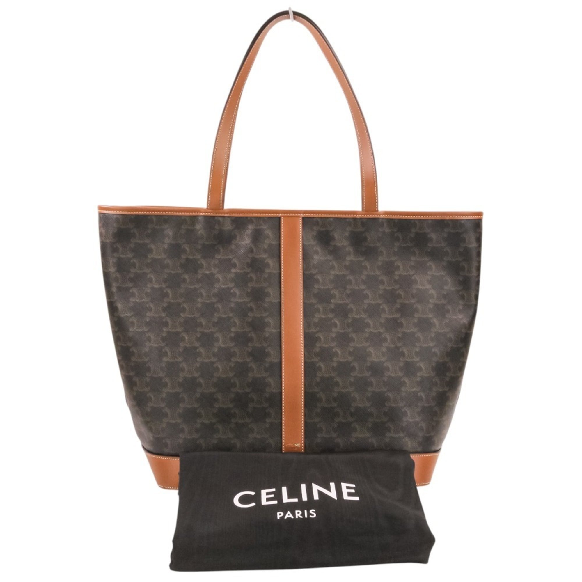 CELINE Celine Medium Cabas Triomphe Canvas Leather Tote Bag Shoulder Brown Black Women's — Like New