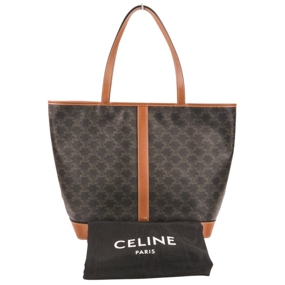 CELINE Celine Medium Cabas Triomphe Canvas Leather Tote Bag Shoulder Brown Black Women's — Like New