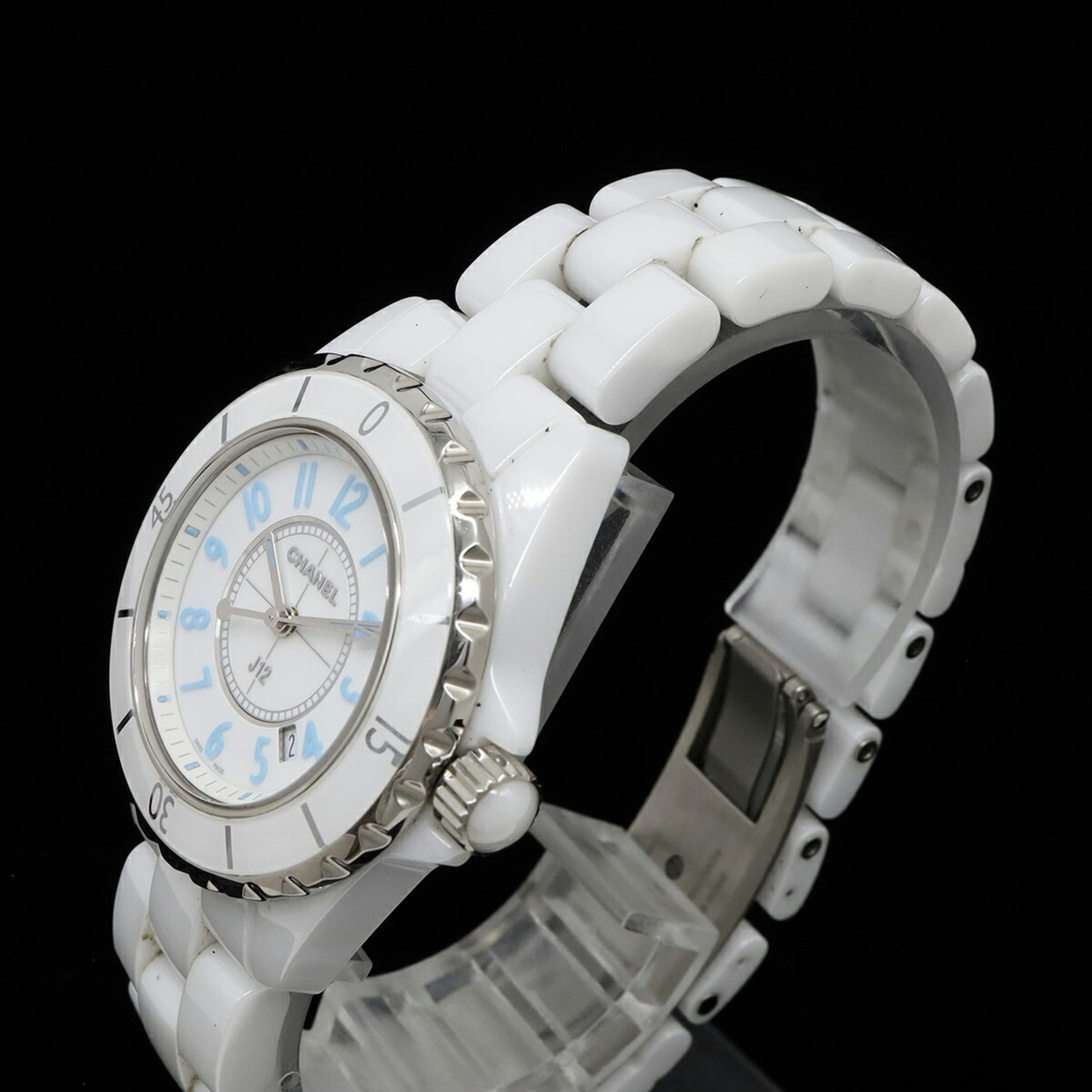 CHANEL J12 Blue Light Limited Edition (2000 pieces) White Ceramic Dial Date Ladies Quartz Watch H3826 — Very Good