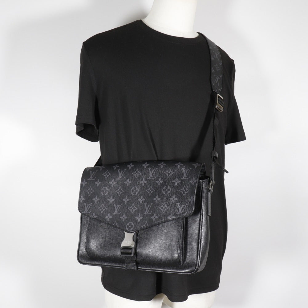 Louis Vuitton Taigalama Shoulder Bag M30746, Taiga x Monogram Eclipse Canvas, Black, A5 Size, Flap, Men's — Like New