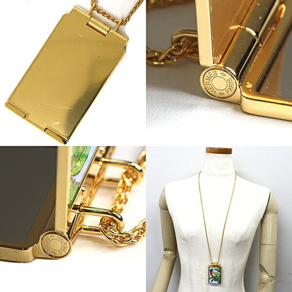 HERMES On the Beach Mirror Compact Pendant Necklace, Gold Multicolor — Like New