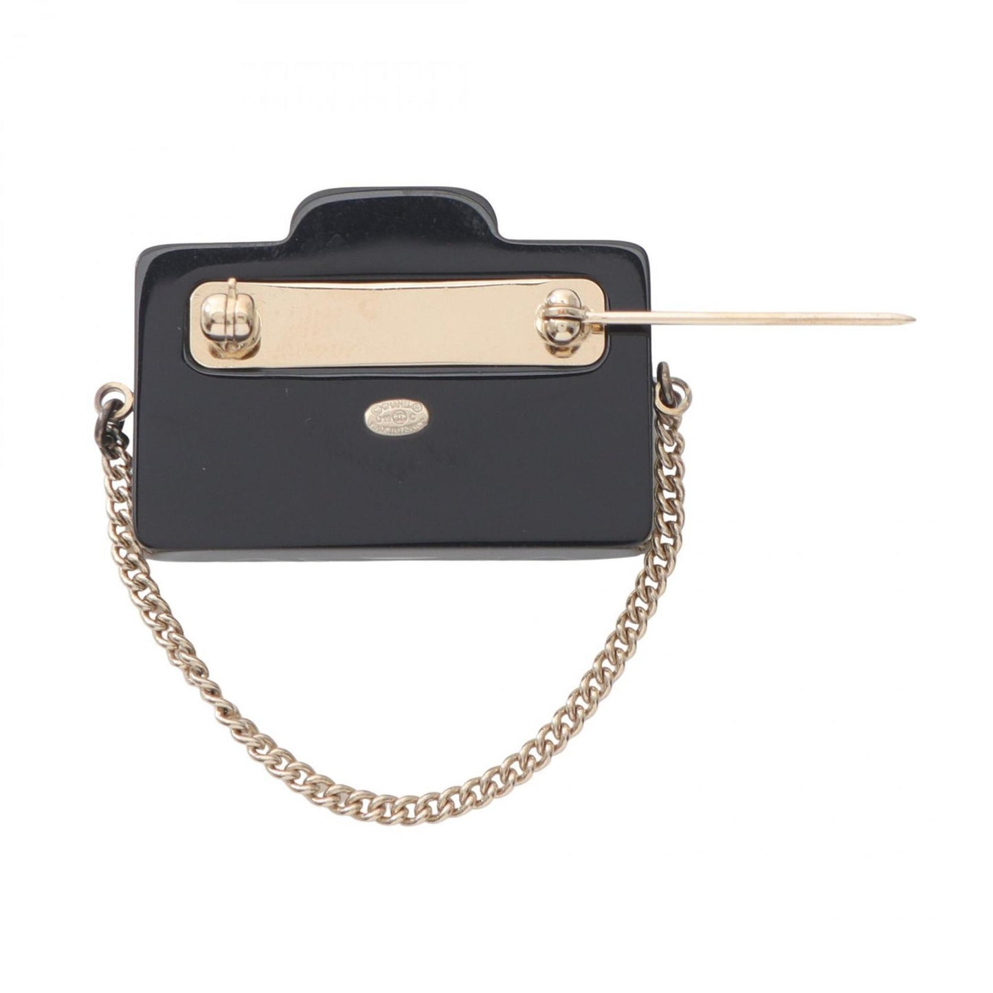 CHANEL Coco Mark Brooch, Gold-Plated Plastic, Women's, Black and Gold